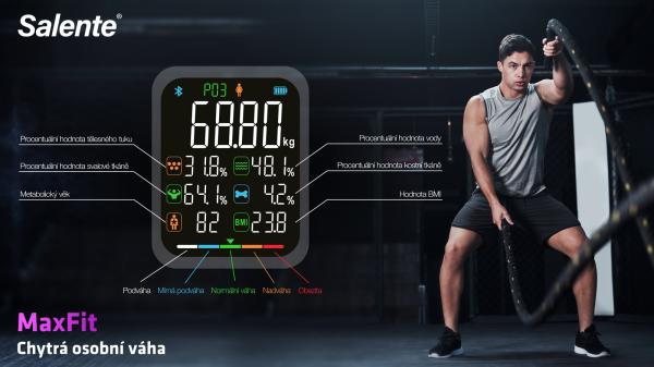 Salente MaxFit, múdra osobná diagnostická fitness váha, Bluetooth, biela 