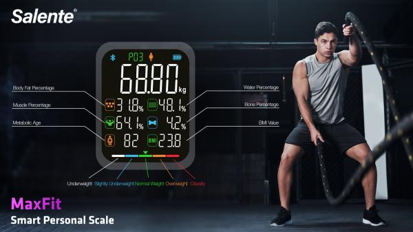 Salente MaxFit, múdra osobná diagnostická fitness váha, Bluetooth, biela 