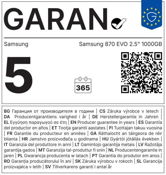 Samsung 870 EVO/ 1TB/ SSD/ 2.5"/ SATA/ 5R 