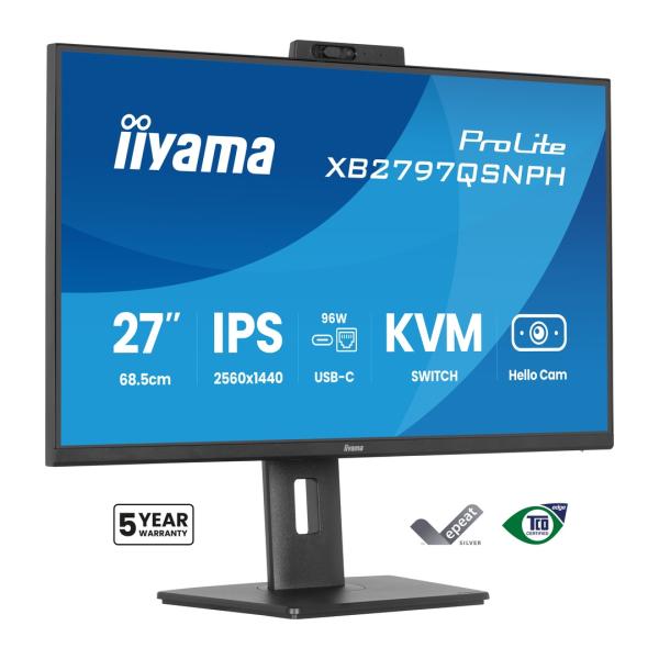 27" iiyama XB2797QSNPH-B1: IPS, QHD, USB-dock, cam 