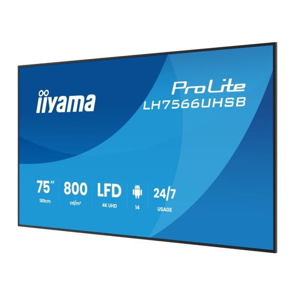 75" iiyama LH7566UHSB-B1AG: VA, 4K UHD, IPX5, DP-out 