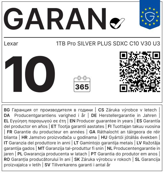 Lexar 1TB Pro SILVER PLUS SDXC C10 V30 U3 