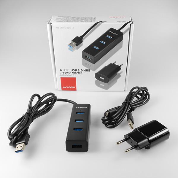 AXAGON HUE-S2BP, 4x USB 3.0 CHARGING hub, vr. AC adaptéra, kábel USB-A 1.2m 