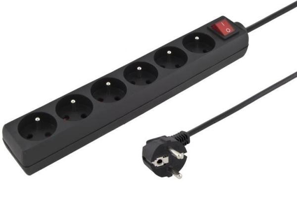Predlžovací prívod 230V 5m 6 zásuviek, vyp, čierny