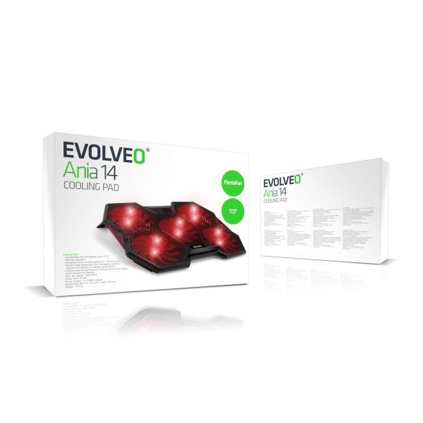 EVOLVEO Ania 14, chladiaca podložka pre notebook, do 17.3", 5x ventilátor, červené podsvietenie 
