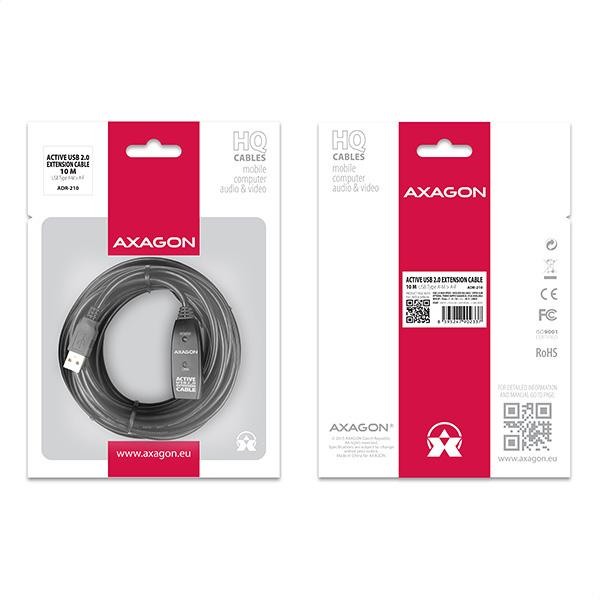 AXAGON ADR-210, USB 2.0 A-M -> A-F aktívny predlžovací / repeater kábel, 10m 