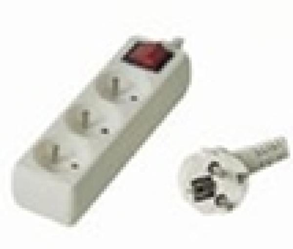 Predlžovací prívod 230V, 5m, 3 zásuvky + vypínač