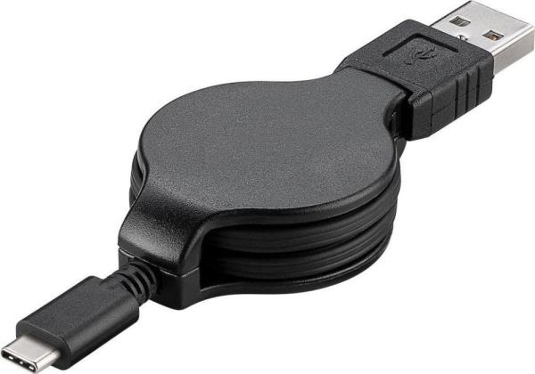 PremiumCord Kabel USB 3.1 C/ M - USB 2.0 A/ M, charging a sync navíjecí kabel 1m