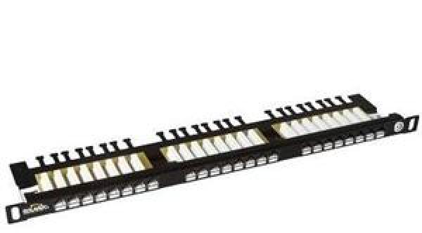 19" patch panel Solarix 24xRJ45 CAT6 UTP s vyvazovací lištou černý 0, 5U SX24HD-6-UTP-BK