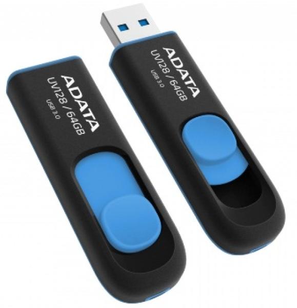 ADATA Flash Disk 64GB UV128,  USB 3.1 Dash Drive (R:90/ W:40 MB/ s) čierna/ modrá