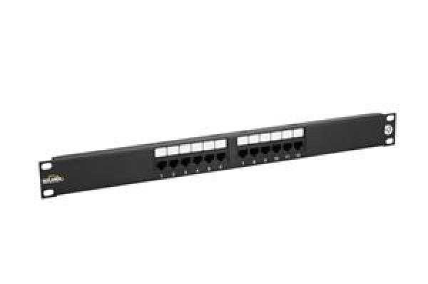 19" patch panel Solarix 12 x RJ45 CAT5E UTP 150 MHz čierny 1U SX12-5E-UTP-BK