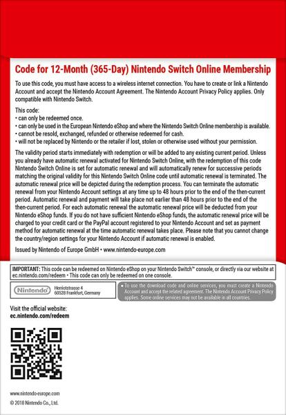ESD 365 Dní Switch Online Membership Individual 