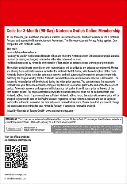 ESD 90 dní Switch Online Membership Individual 