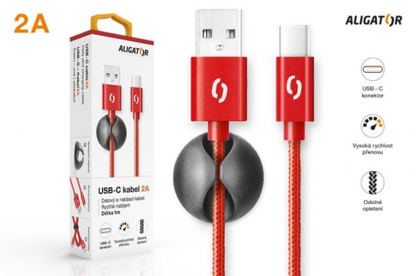 ALIGATOR PREMIUM Dátový kábel 2A, USB-C červená 