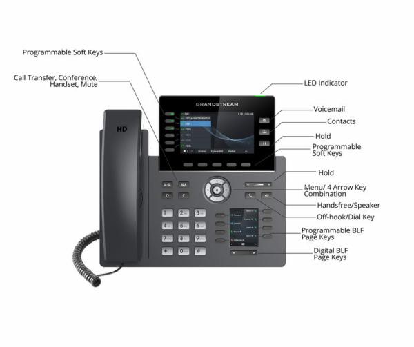 Grandstream GRP2616 SIP telefon, 2xdisplej, 4.3" a 2.4", 6 SIP účty, 24 pr.tl., 2x1Gb, WiFi, BT, USB 