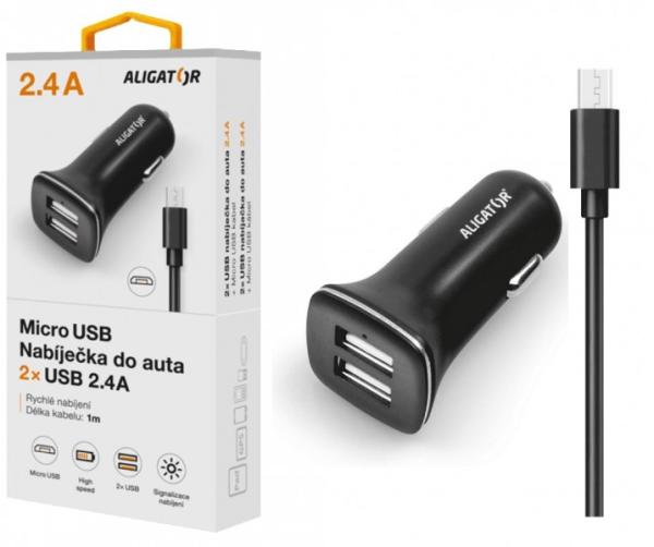 ALIGATOR Ponúka. do auta microUSB 2, 4A TCH čierna