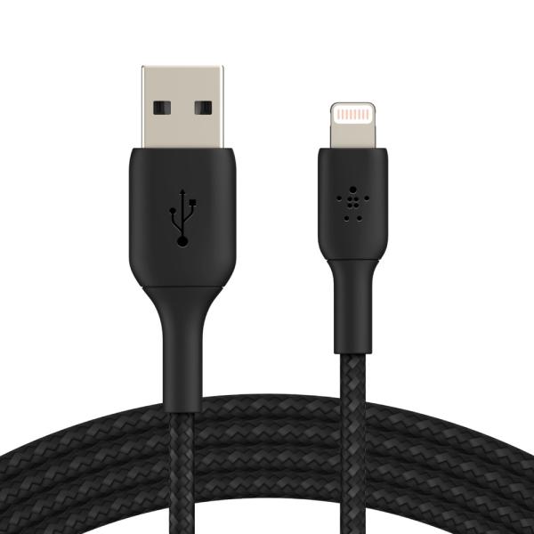 BELKIN kabel oplétaný USB-A - Lightning, 1m, černý