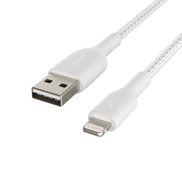 BELKIN kabel oplétaný USB-A - Lightning, 1m, bílý 