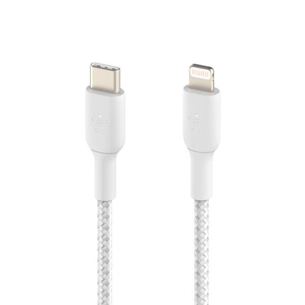 BELKIN kabel oplétaný USB-C - Lightning, 1m, bílý 