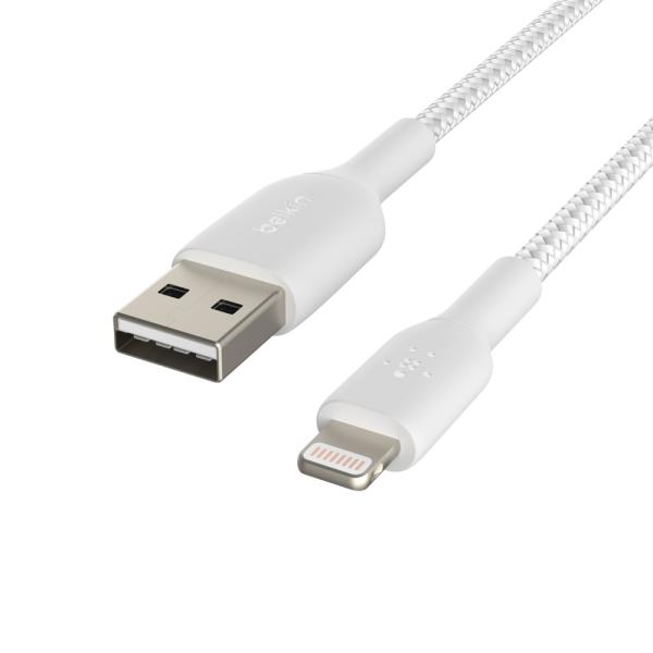 BELKIN kabel oplétaný USB-A - Lightning, 2m, bílý 