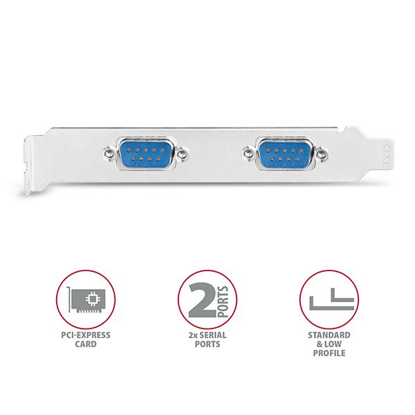 AXAGON PCEA-S2N, PCIe radič - 2x sériový port (RS232) 250 kbps, vr. LP 