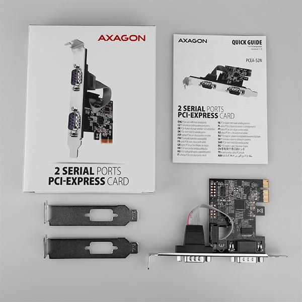 AXAGON PCEA-S2N, PCIe radič - 2x sériový port (RS232) 250 kbps, vr. LP 
