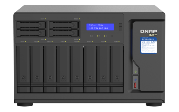 QNAP TVS-h1288X-W1250-16G (Xeon 3, 3GHz, ZFS, 16GB ECC RAM, 8x 3, 5" + 4x 2, 5", 2x M.2 NVMe, 4x 2, 5GbE) 