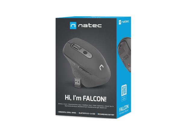 Natec optická myš FALCON/ Kancelárska/ Optická/ Pre pravákov/ 3 200 DPI/ Bezdrôtová Bluetooth/ Čierna 