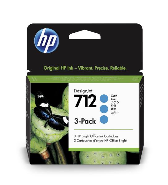 HP 712 Ink. náplň azúrová, trojbalenie; 3ED77A