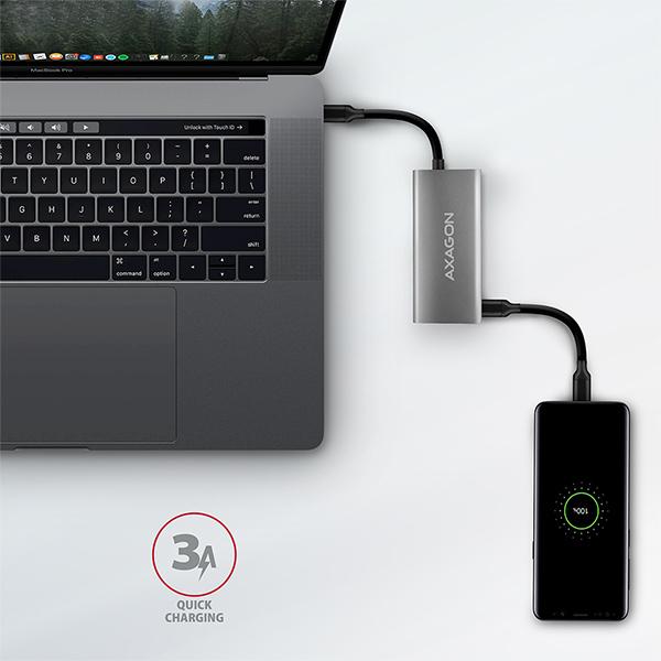 AXAGON HMC-4G2, USB-C 3.2 Gen 2 10 Gb/ s hub, porty 2x USB-A + 2x USB-C, kábel USB-C 13cm 
