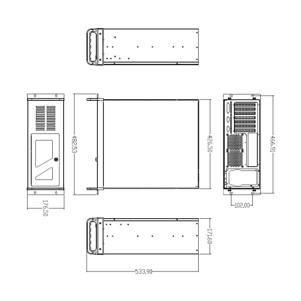 DATACOM 19" Case IPC 4U/ 485mm Šedý bez PSU 