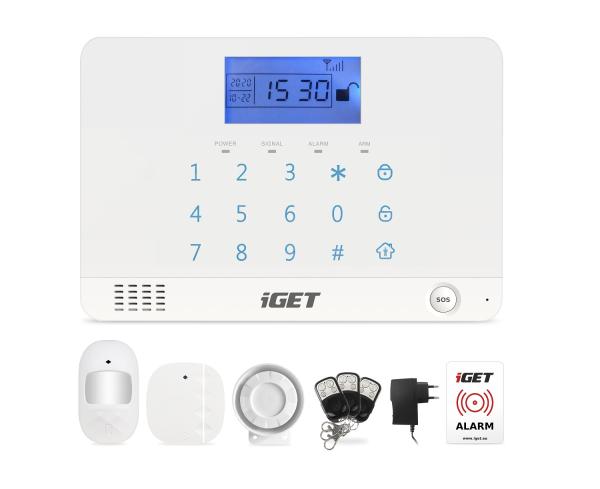 iGET SECURITY M3B - bezdrátový GSM alarm CZ, zasílá SMS/ telefonuje, záložní baterie 8 hod, aplikace CZ