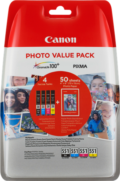 Canon CLI-551 C/ M/ Y/ BK + 50x PP-201