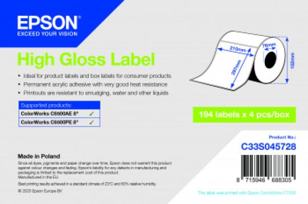 Epson High Gloss Label - Die-Cut Roll: 210mm x 297mm, 194 labels