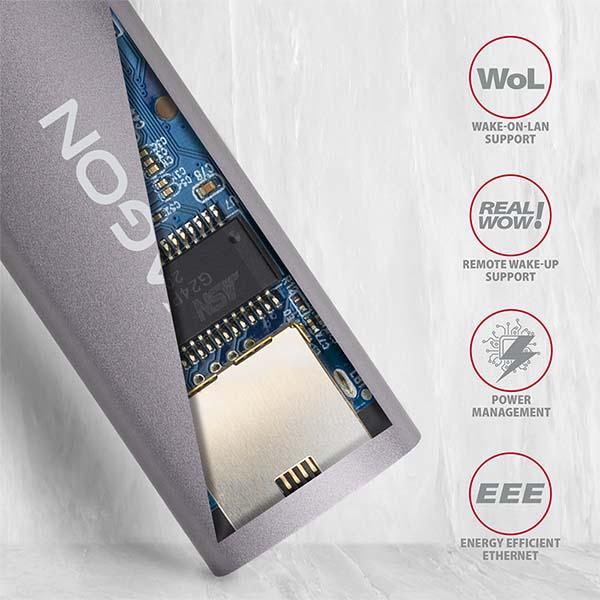 AXAGON ADE-TR, USB-A 3.2 Gen 1 - Gigabit Ethernet sieťová karta, auto inštal, titánovo šedá 