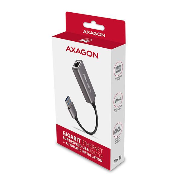 AXAGON ADE-TR, USB-A 3.2 Gen 1 - Gigabit Ethernet sieťová karta, auto inštal, titánovo šedá 