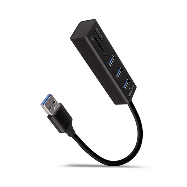 AXAGON HMA-CR3A, USB 3.2 Gen 1 hub, porty 3x USB-A + čítačka kariet SD/ microSD, kovový, kábel USB-A 20
