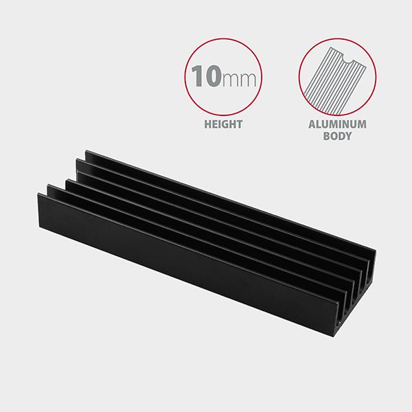 AXAGON CLR-M2L10, hliníkový pasívny chladič pre M.2 2280 SSD, výška 10 mm 