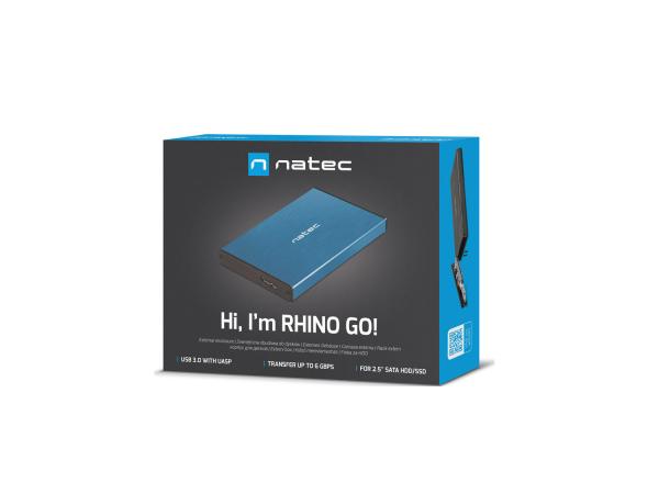 Externý box pre HDD 2, 5" USB 3.0 Natec Rhino Go, modrý, hliníkové telo 