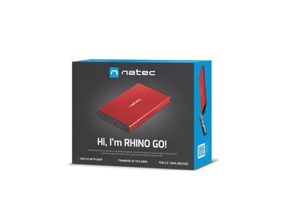 Externý box pre HDD 2, 5" USB 3.0 Natec Rhino Go, červený, hliníkové telo 