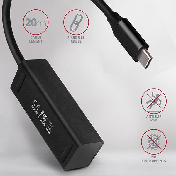 AXAGON HUE-M1C, 4x USB 3.2 Gen 1 MINI hub, kovový, kábel USB-C 20cm 