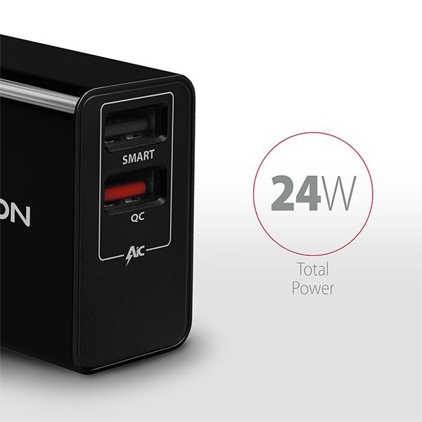 AXAGON ACU-QS24, QC & SMART nabíjačka do siete 24W, 2x USB-A port, QC3.0/ AFC/ FCP + 5V/ 1.2A 