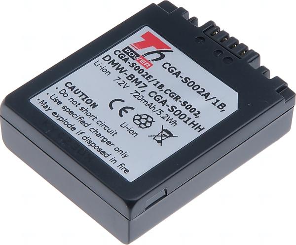 Batéria T6 Power Panasonic DMW-BM7, CGA-S002E, CGA-S002, 720mAh, 5, 2Wh 