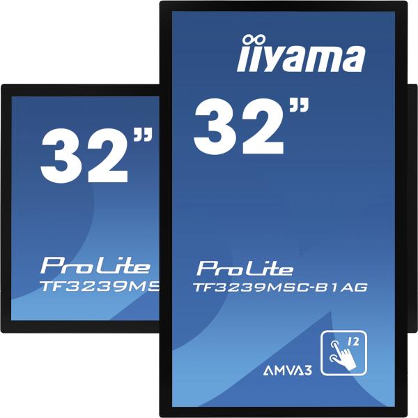 32" iiyama TF3239MSC-B1AG: AMVA, FullHD, capacitive, 12P, 500cd/ m2, VGA, HDMI, DP, 24/ 7, IP54, čierny