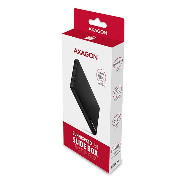 AXAGON EE25-SL, USB 3.2 Gen 1 - SATA 6G, 2.5" SLIDE box, bezšroubkový, černý 