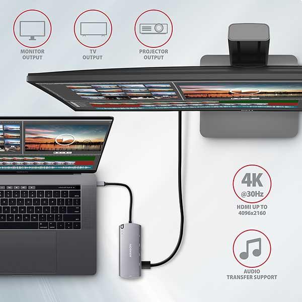 AXAGON HMC-6M2, USB 3.2 Gen 1 hub, 2x USB-A, HDMI, RJ-45 GLAN, SATA M.2, PD 100W, kábel USB-C 18cm 