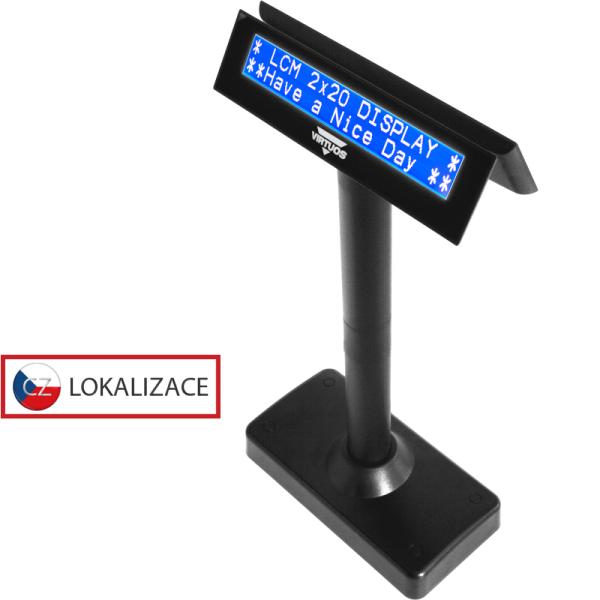 LCD zákaznický displej Virtuos FL-730MB 2x20, RS232, oboustranný, černý