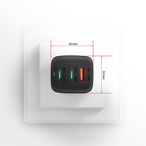 AXAGON ACU-DPQ65, GaN nabíjačka do siete 65W, 3x port (USB-A + dual USB-C), PD3.0/ QC4+/ PPS/ Apple 