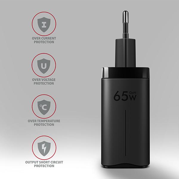 AXAGON ACU-DPQ65, GaN nabíjačka do siete 65W, 3x port (USB-A + dual USB-C), PD3.0/ QC4+/ PPS/ Apple 