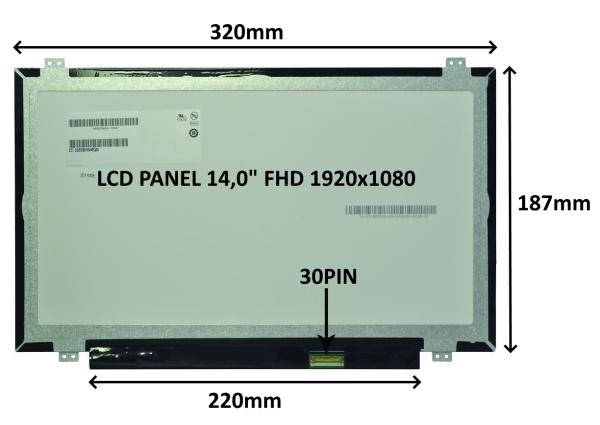 LCD PANEL 14, 0" FHD 1920x1080 30PIN MATNÝ IPS / ÚCHYTY HORE A DOLE